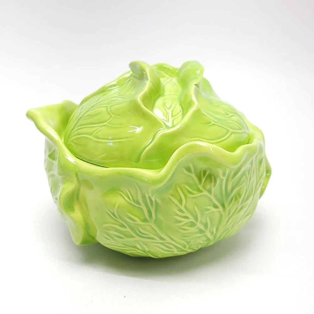 Holland‎ Mold Cabbage Bowl Dish W/ Lid  Green Canister Mid Century 6